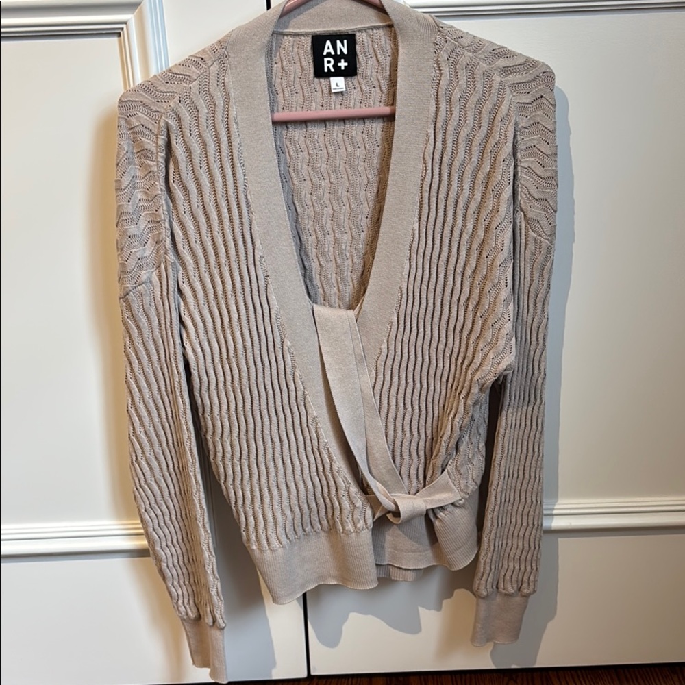 Alp N Rock Beige Open-Front Tie Cardigan Sweater